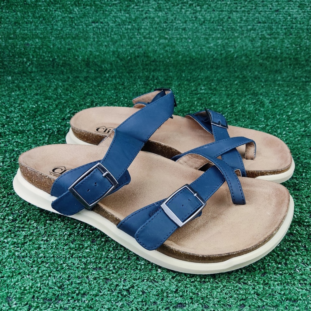 Cliffs by White Mountain Sandals Womens 8 Blue Pomona Buckle Slide Toe Loop